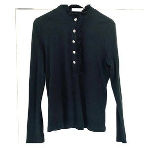 Tory Burch Black Lidia Ruffle Polo Shirt